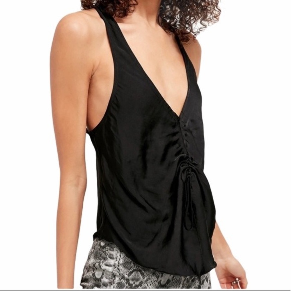 Free People Intimately Black Ruched Drawstring Racerback Tank Top XS